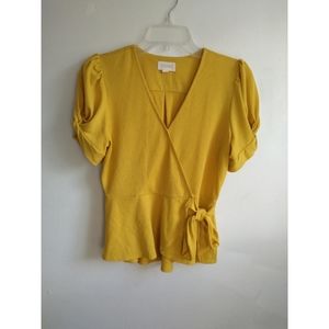 Meraki Wrap Tie Puff Twist Short Sleeve Blouse